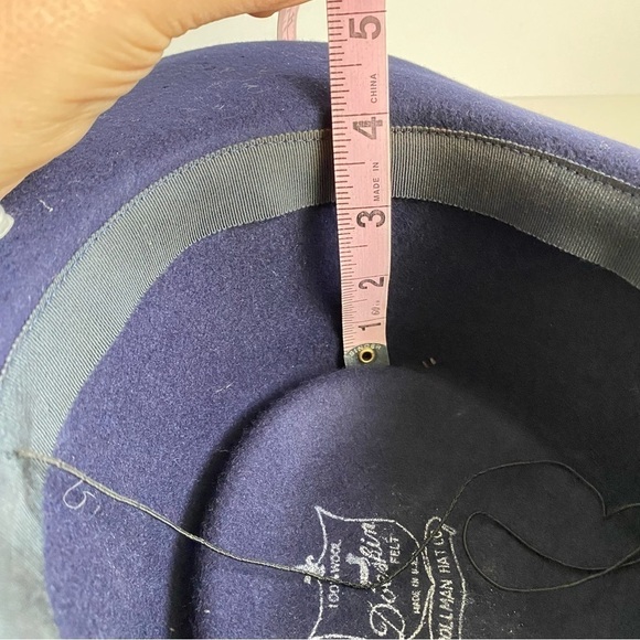 Vintage 90s Whittall & Shon Wool Sequin Hat Navy Blue Gold Wide Brim - Picture 14 of 14